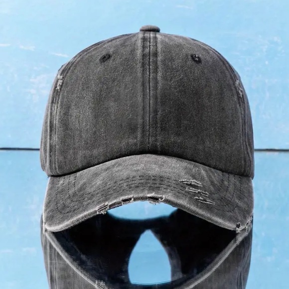 High Ponytail Green Washed Distressed Baseball Cap Women Men Unisex - Picture 2 of 6